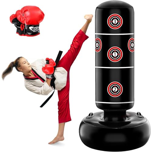 YORWHIN Boxsack Kinder Stehend,160 cm Geschenk für Jungen & Mädchen Freistehender Aufblasbarer Boxsack mit Boxhandschuhe von 3–14 Kinder Üben von Karate, Taekwondo, Druckentlastung und Heimtraining