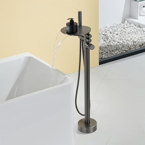 Freistehende Badewanne Armatur Bodenstehende Badewannenarmatur Wasserfallstil mit Breiter Öffnung,grau