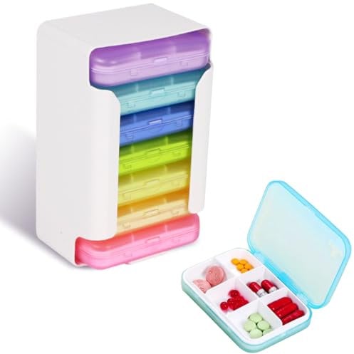Pilulier Semainier 6 Compartiments Pilulier de Voyage,Boîte Médicale Boîte de Rangement Pilulier Semaine Matin Midi Soir,Boite Medicaments ABS Pilulier,Style tiroir,Portable