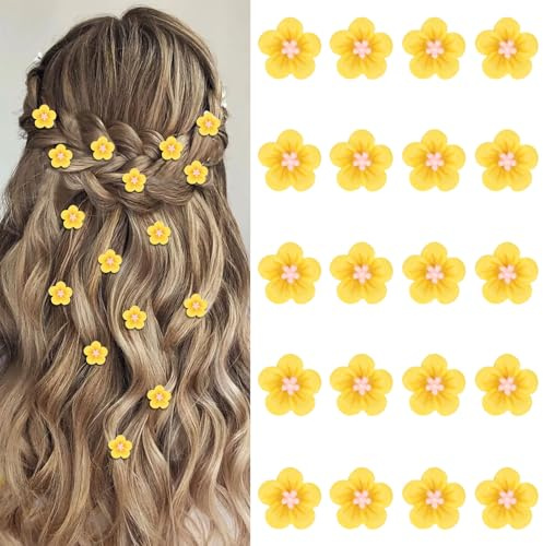 YISSION 20 mini pinzas de pelo de flores amarillas para niñas y mujeres, lindas horquillas de flores pequeñas para el cabello, pasadores de pelo floral, accesorios para el cabello de boda, novia, para