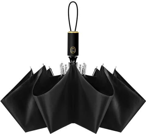 CUBY Sommer Kompakter Faltbarer Taschenschirme Regenschirm Sturmfest, Winddichter Regendicht UV Umbrella, Auto Öffnen/Schließen Faltschirm für Reisen Business (Schwarz)