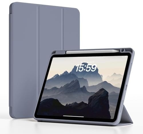 JKSML Hülle für iPad Air 11 Zoll M3/M2 (2025/2024) & iPad Air 5. / 4. Generation 10,9 Zoll (2022/2020), Weich TPU Schutzhülle mit Stifthalter, Auto Schlafen/Wachen, Blau Grau