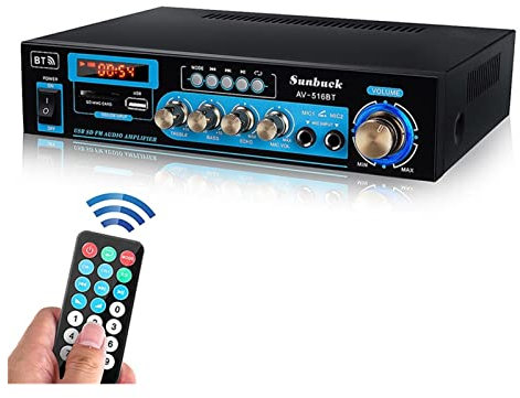 JOXLOVER Amplificatore Audio Stereo 2ch 2000W, Bluetooth 5.0, Telecomando, Radio FM, USB, SD, per Home Theater con Altoparlanti