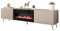 Mirjan24 TV Lowboard Temerra EF mit Elektrischem Kamin, Fernsehschrank, Fernsehtisch, Unterschrank, Realistische LED-Flamme, Mit Deko-Kristallen, Board, Schrank, TV-Bank (Sandbeige)