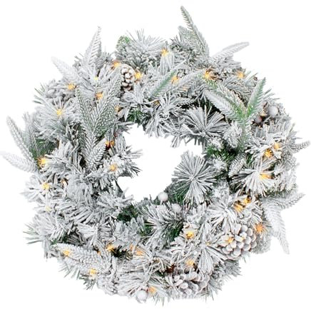 LED Tannenkranz mit Schnee und Beeren warm weiß beleuchtet - 61 cm mit 35 LED - Weihnachtskranz Batterie betrieben mit Timer - Tischkranz Türkranz Deko Kranz für Weihnachten Advent Winter