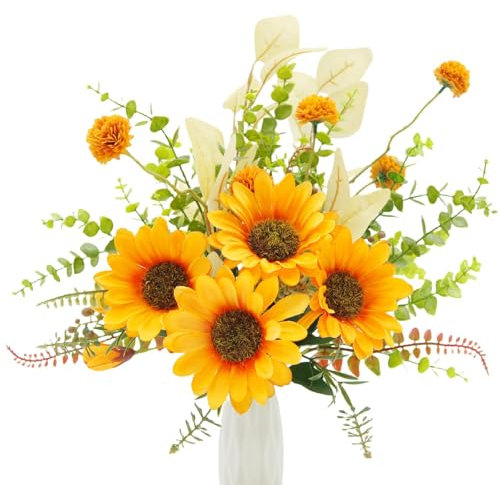 Barlone Kunstblumen Sonnenblumen Deko, Blumenstrauß Künstlich Blumen, Sonnenblumen Kunstblumen Wie Echt, Herbstblumen Künstlich Seidenblumen für Zuhause Blumenstrauß Hochzeit Garten Festival Deko
