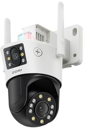 ZOSI 4MP+4MP Dual-Lens WiFi Outdoor Camera, Dual View Wireless CCTV Camera Home Outdoor Security with Color Night Vision, Person/Vehicle Detection, Auto Tracking, 2-way Audio, Sound and Light Alarm