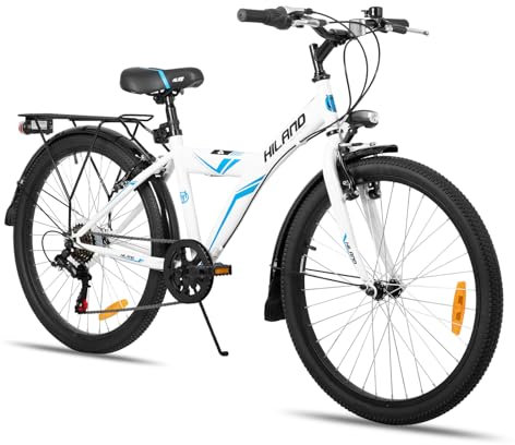 HILAND 24 Zoll Kinderfahrrad Mountainbike, MTB für Kinder Jungen Mädchen mit 6 Gang Schaltung, Ständer, Weiß Fahrrad