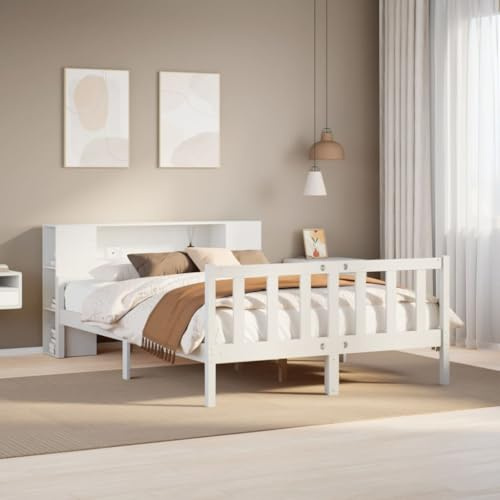 BOWEKAM Home & Garden - Bücherregal Bett ohne Matratze weiß 160x200 cm Massivholz Kiefer Möbel Wahl