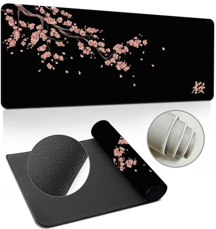 Hearda 3D Tapis de Souris XXL/XL/L, Sakura élégant Tapis de Souris Gamer, Tapis Souris avec Bords Cousus, Tapis de Souris en Base Antidérapante,Convient pour Gaming (Rose Rouge,800x300x3mm)
