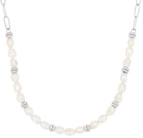s.Oliver Kette mit Anhänger Edelstahl Damen Halsschmuck, mit Süßwasserzuchtperle, 42+3 cm, Weiß, Kommt in Schmuck Geschenk Box, 2039727