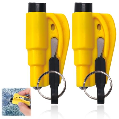 MOLZINY 2 Pièces Brise Vitre Coupe Ceinture 2 en 1 Coupe Ceinture Brise Vitr Léger et Brise Vitre Voiture Porte-Clés Sécurité Voiture Mini Marteau Marteau Brise Vitre Marteau de Sécurité pour Voiture