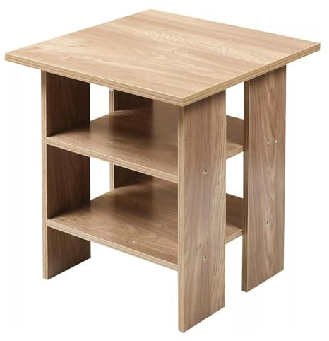 HOMION Side Table with Storage Shelves, Square Bedside End 2-Tier Industrial Side Small Coffee Stool for Living Room Bedroom Free Standing Caravan Kitchen (Natural)