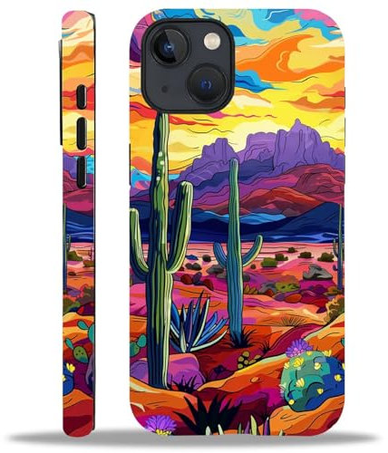 yicomon Compatible with iPhone 15 Case, Arizona Desert Cacti Pattern Print Matte Phone Case Durable Fashion Funny Liquid Silicone Case Soft Anti-Scratch Shockproof Protective Cover