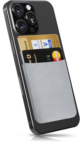 MyGadget Cartera para Funda Móvil - Tarjetero Adhesivo para Smartphone - Porta Tarjetas de Crédito con Bloqueo RFID - Bolsillo Card Holder - Gris