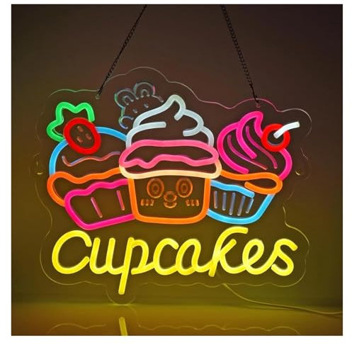 Sign Lamp Cupcakes Neon Sign USB Dimmable LED Neon Light Sign for Bedroom Livingroom Kitchen Cake Shop Snack Bar Wall Decor Party 36x32cm