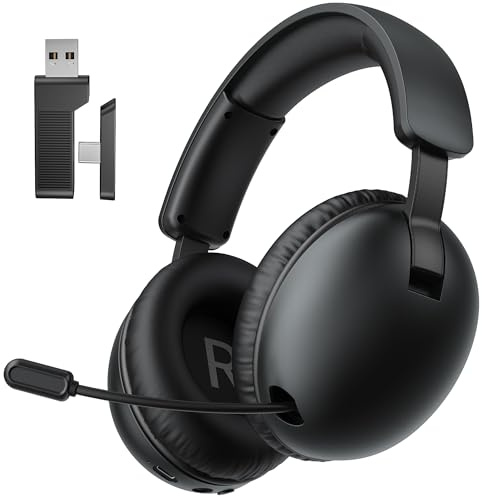 OPUTIK Wireless Gaming Headset for PS4 PS5 PC Bluetooth Gaming Headphone with Microphone White Gamer Headset with Mic, 2.4GHz Lossless Audio, USB & Type-C (Black)