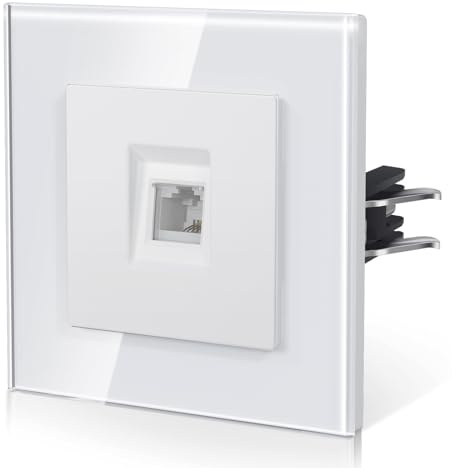 BSEED Einzelne Telefonsteckdose aus Glas,Unterputz Wandsteckdose mit Krallen, NEU E-Serie, 86mm Weiß