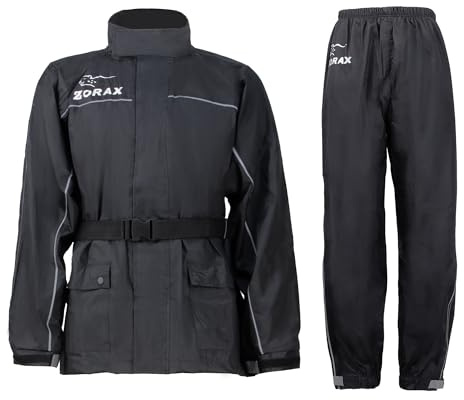 Zorax Waterproof Windproof Motorbike Motorcycle Two-piece Rain Suit Rain Coat Rain Jacket Rain Trousers Rain Pants Rainwear Black XL