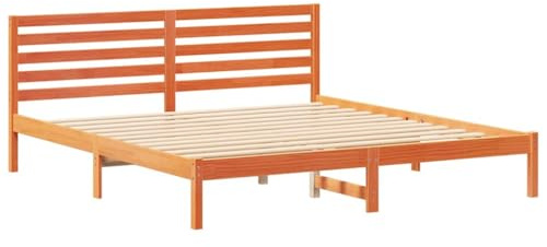 vidaXL Bettgestell Wachsbraun 180 x 200 cm Massivholz Kiefer, Moderner Kiefernholz Plattformbett, Stabiler Rahmen für Matratze, minimalistisches Design, modernes Schlafzimmermöbel