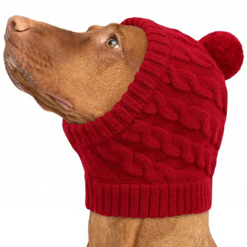 CITÉTOILE Weihnachtsmütze Hund Bommel Strickmütze für Hunde Rot XXL | Weicher Hundeohrenwärmer, Warme Santa Hundemütz für Kleine Große Hunde & Katzen, Ideal für Weihnachten & Festtage