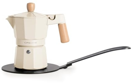 CREATE / THERA MOKA RETRO/Italienische Kaffeemaschine mit Induktionsadapter Cremeweiß / 9-Tassen, aus Aluminium, 450ml, Sicherheitsventil, geeignet für Gas-, Elektro- oder Vitroherd