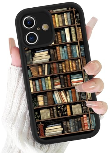 Saqmkil Handyhülle für iPhone 16 Hülle, Collage Bunt Bücher Niedlich Muster Aesthetic Mädchen Frauen Case, Weich Silikon Dünn TPU Bumper Stoßfeste Schutzhülle Cover für iPhone 16 6,1, Schwarz