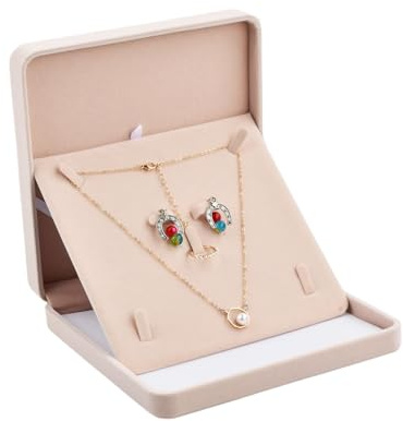 Amexo Samt Groß Halsketten Box, Samt Schmuckschatulle Geschenkboxen Set Schmuckdisplay für Frauen Schmuck Halskette Ohrring Ring Hochzeit Schmuck Lagerung (Rosa)
