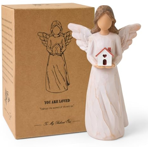 Einweihungsgeschenk Haus, Schutzengel Engel mit Hausfiguren Statue | Einzugsgeschenke Haus, Geschenk zum Einzug ins Haus, Neues Zuhause, Neue Wohnung Geschenke Handgemalte Skulptur aus Harz