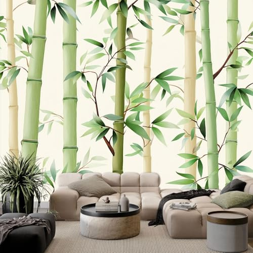 WHUOEUCO Art Fototapete Grüner Bambus 250x175 cm 3D Effekt Vlies Tapeten Wandbilder Motivtapete, Moderne Wohnzimmer Schlafzimmer Esszimmer Hintergrund Wandtapete