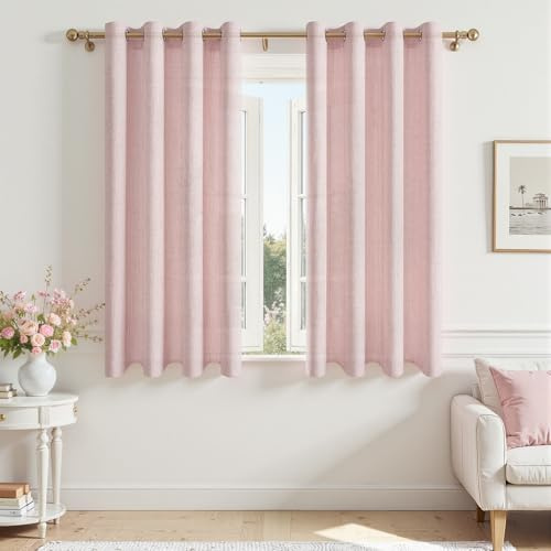 MRTREES Gardinen Leinenoptik mit Ösen Wohnzimmer Modern Kurz Rosa 2er Set, 160 cm Lang, 140 cm Breit, Vorhang Fenster Halbtransparent Schlafzimmer Vorhänge Schlafzimmer Kinderzimmer