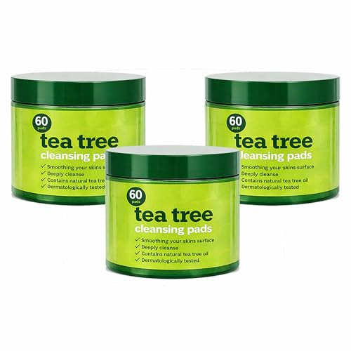 x3 Tea Tree Cleansing Pads, 60 Count, 3 Pack (180 Total), Deep Cleanse and Refresh, Ideal for Acne-Prone Skin, Contains Natural Tea Tree Oil