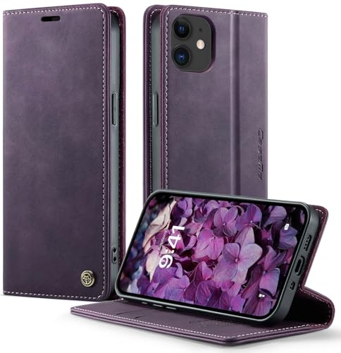 Cracedily Wallet Case for iPhone 12 Leather Wallet Flip Cover with Card Holder, Kickstand, Magnetic Closure, RFID Blocking TPU Shockproof Phone Case Compatible with iPhone 12 Pro, Purple