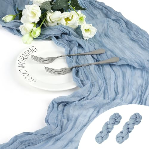 2 Stück Seihtuch Tischläufer Blau, 90x400cm Käsetuch Tischläufer Blau, Rustikaler Boho-Stil Dekostoff, Blaue Table Runner für Hochzeit, Brautparty, Geburtstag, Bankett