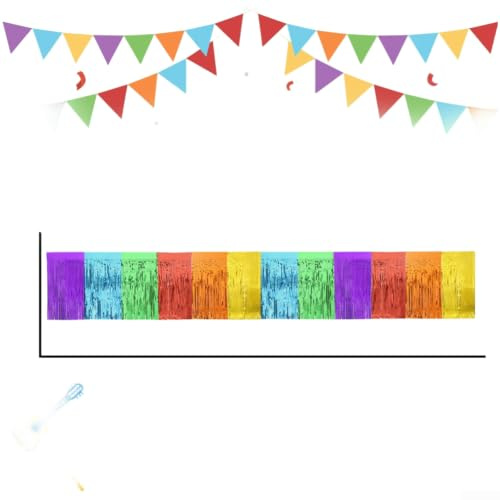 Mehrfarbiger Folien-Fransenvorhang, 3,7 m x Regenbogen-Lametta-Hintergrund für Kindergeburtstag, Party, Wanddekoration