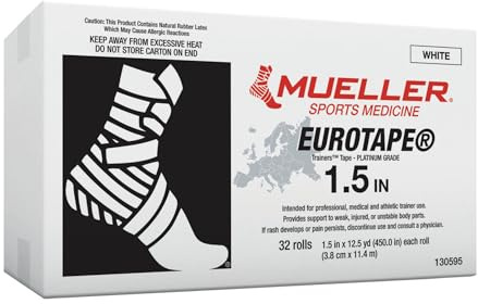 MUELLER Eurotape Platinum Grade, Premium Sporttape, weiss, 3.8cm x 11.4m, 32 Rollen