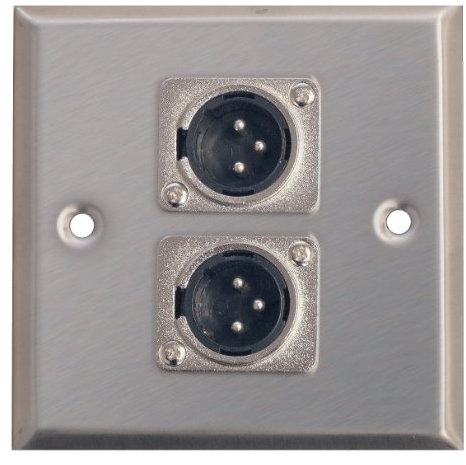 Silver Metal AV Wall Plate With 2 x 3 Pin XLR Connectors. Standard Size