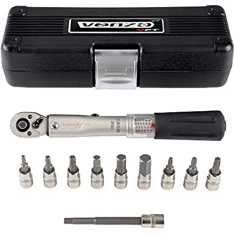 Venzo Bicycle Bike 1/4 Inch Driver - Torque Wrench Allen Key Tools Socket Set Kit 2-24Nm - Small Adjustable