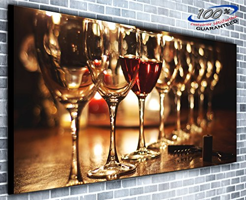 Row of Wine Glasses and Grapes Panoramic Wall Art Canvas Print Framed XXL 55 inch x 24 inch Over 4.5 ft wide x 2 ft high Ready to Hang