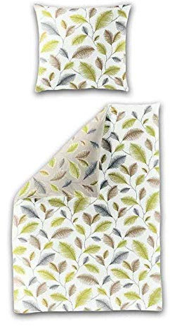 Bierbaum Fein-Biber Design 3019, Kiwi, Bettdecke 155/220 + Größe Kissen 080/080 Bettwäsche, Baumwolle, 155 x 220 cm, 2-Einheiten