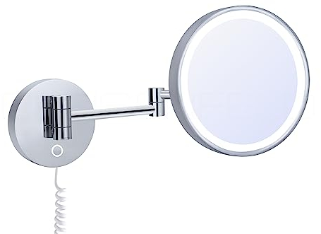 DEUSENFELD WL50CT - Premium LED Kosmetikspiegel, CTT - stufenlos Einstellbarer Farbton von 2700-6500K, LED Touch-Control, 5X Vergrößerung, Ø20cm, verdeckte Befestigung, verchromt