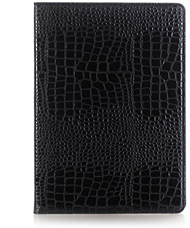 iPad Pro-1. 2. (12,9'') 2017 2015 Hülle für Damen, DMaos Krokodil Kunstlederständer Folio Smart Cover, Dokumentenkartenhalter – Schwarz