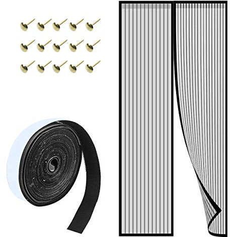 Moustiquaire Porte Magnétique 90x210 cm Rideau Moustiquaire de Porte Anti Insecte Mouche, Moustique Aimantée avec 32 Aimants Fermeture Automatique Kit d'installation Complet Noir