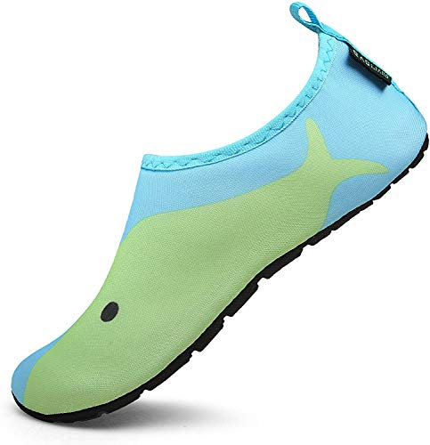 Niño Barefoot Swim Water Skin Shoes Calcetines Aqua para Piscina de Natación en la Playa Niños Niñas,Delfín Verde,32/33