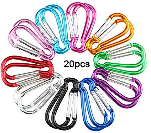 QitinDasen 20Pcs Premium 5cm Aluminium Mousqueton Set, Multifonction Mini Mousqueton Porte Clés, Mousqueton Verrouillage Automatique, pour Camping Randonnée Pêche (Not for Climbing!)