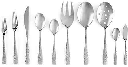 nambe Dazzle 45-Piece Flatware Set Service for 8 Plus Butter Knife, Sugar Spoon and 3 Piece Hostess Set, 18/10 Mirror Stainless Steel Silverware Cutlery Set, Dishwasher Safe