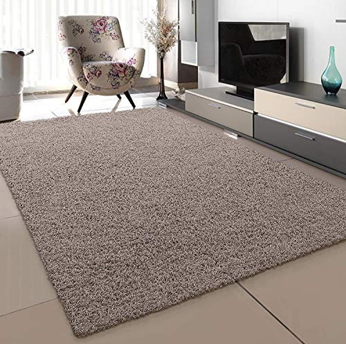 SANAT Teppich Wohnzimmer - Beige Hochflor Langflor Teppiche Modern, Größe: 140x200 cm