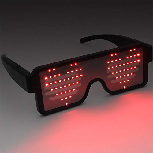 Ucult LED-Brillen blinkende leuchtende Leuchtbrille ohne Kabel wiederaufladbar mit Leuchtgrafiken & Schriften Schlagerparty Mottoparty Karneval Fasching Farbe rot