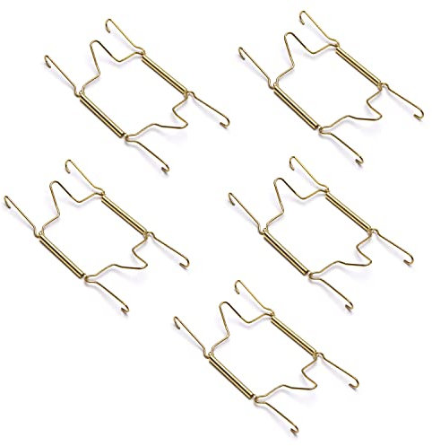 MroMax Lot de 5 crochets muraux invisibles en acier inoxydable de 17,8 cm pour assiettes murales, compatibles avec assiettes décoratives, porte-vaisselle, doré