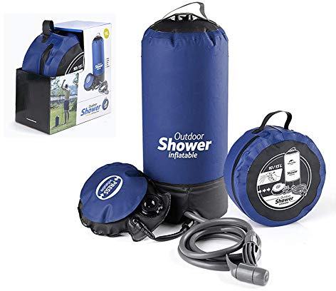 YYYUJ 11 Litre Solar Heated Shower Bag, Outdoor Shower, Camping, Portable Pressure Shower with Foot Pump, Garden Shower